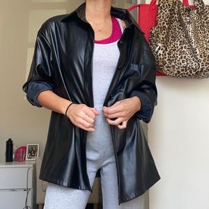 Oversized faux leather jacket shirt
